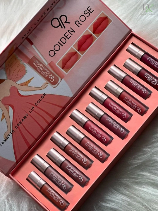 Набор помад для губ QOIDEN ROSE – soft matte, кремовая текстура, 12 насыщенных оттенков