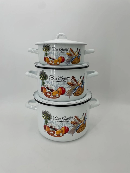 Набор кухонной посуды,, эмалированные кастрюли 001, 4.3, 2.9, 1.45 литр