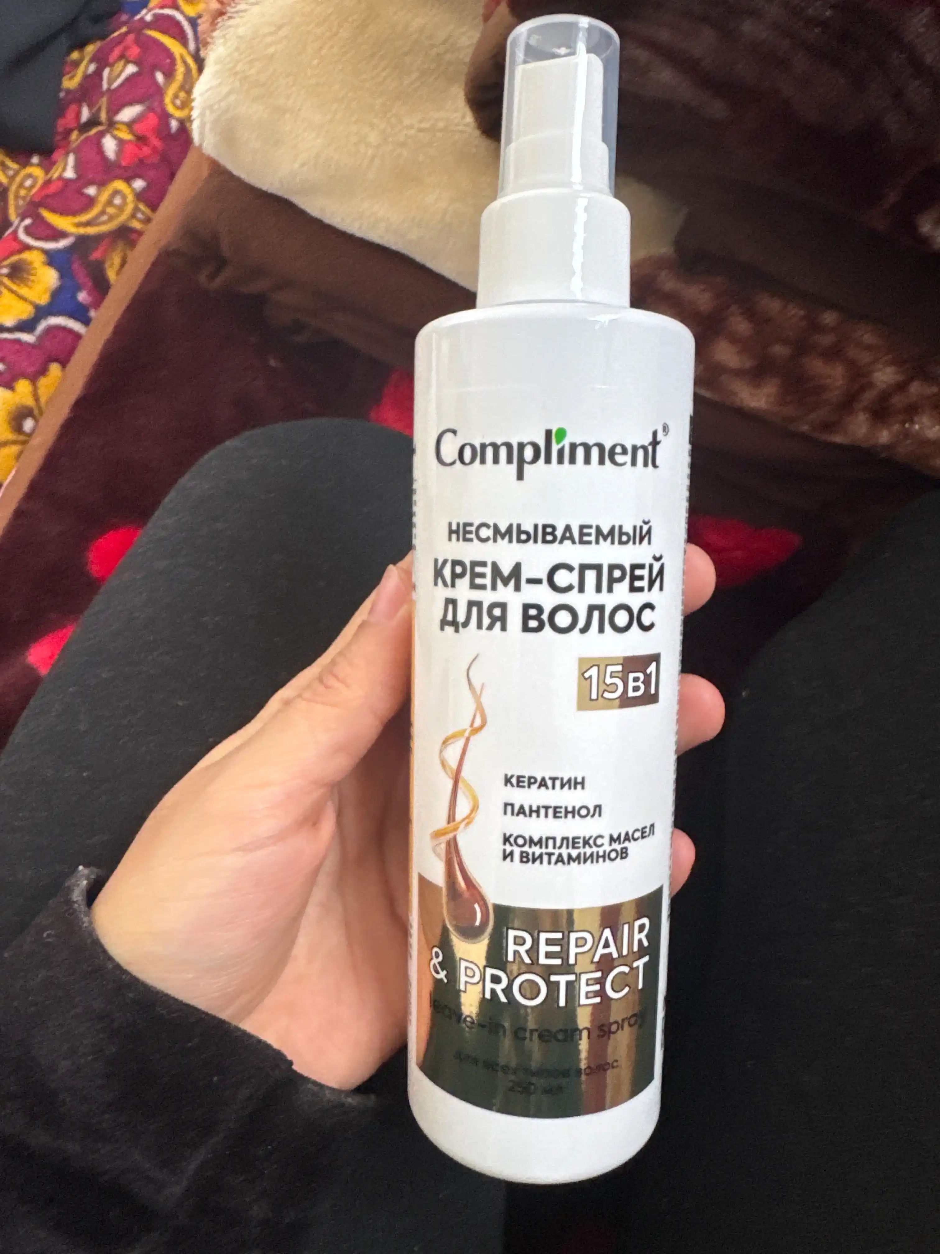 Compliment soch uchun sprey 15 tasi 1 da, soch uchun termal himoya, 250 ml