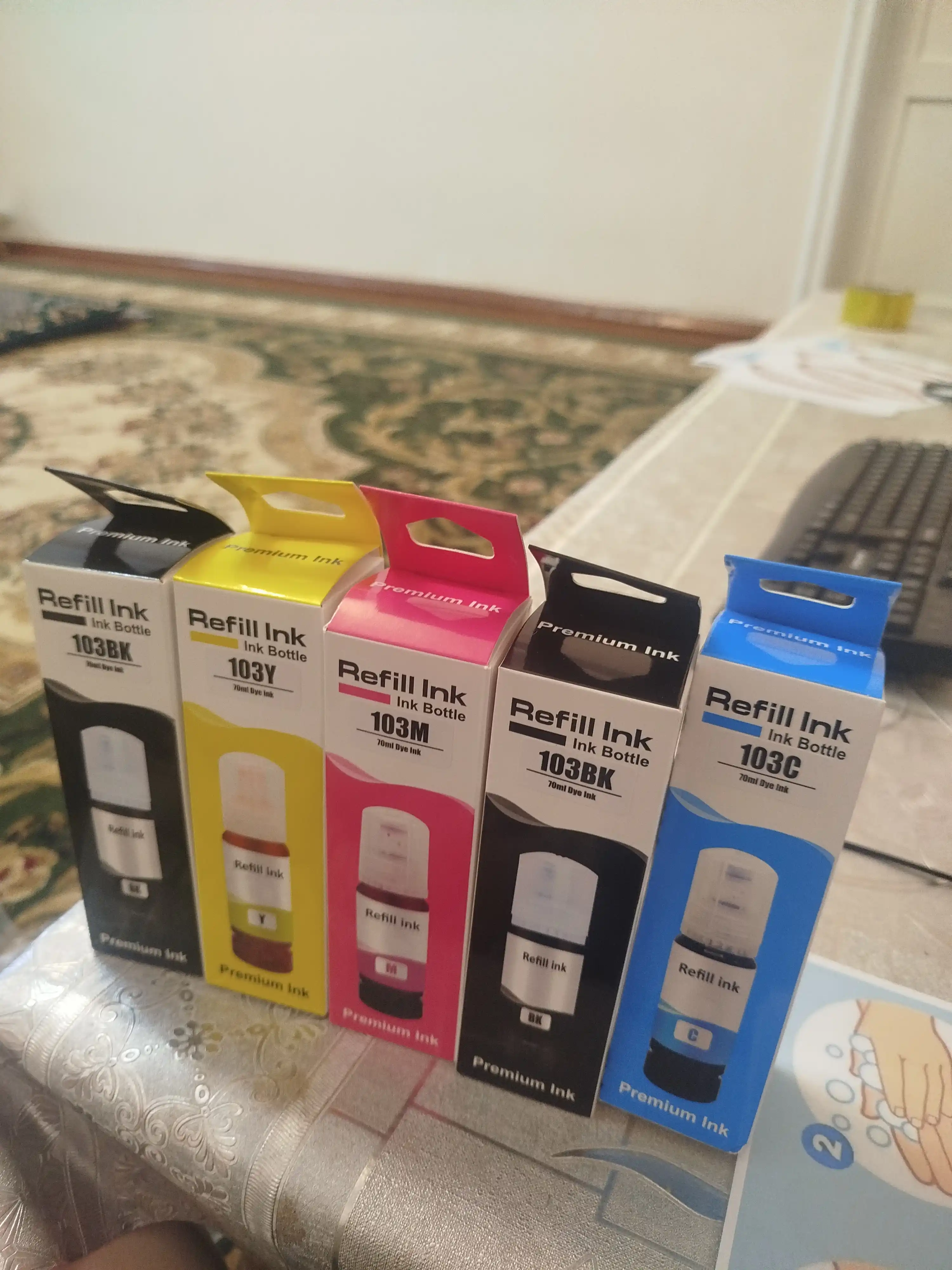 Siyoh Epson 103, l3150, l3250, 103 EcoTank printer bo'yog'i, 4 rang + 1 qora sovga