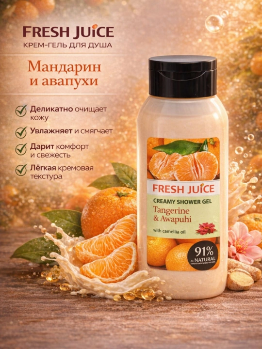 Dush uchun kremli gel, Fresh Juice "mandarin va avapuhi", 400 ml - 