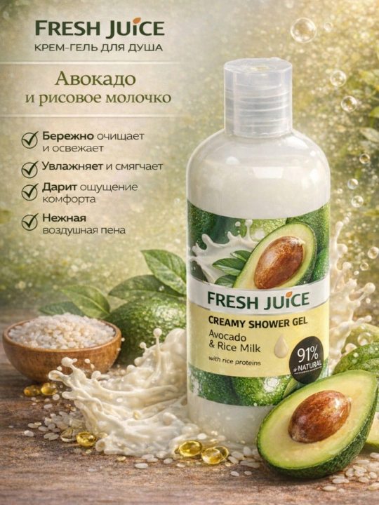 Kremli dush jeli, Fresh Juice, avakado va guruch suti, 500 - 