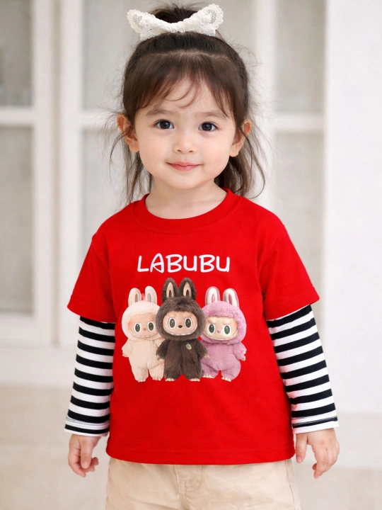 Детский лонгслив LABUBU унисекс, футболка с принтом LABUBU для мальчиков и девочек - 