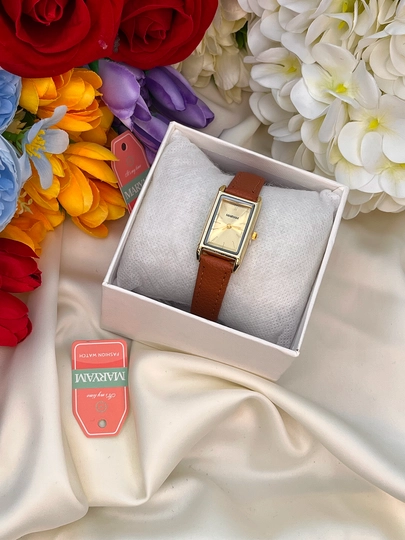 Элегантные прямоугольные наручные часы для женщин — LWATCHS-65W0167-КОРИЧН