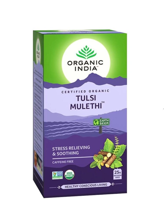 Чай Tulsi Green Tea Organic India с имбирём, лимоном и ашвагандхой, произведено в Индии 