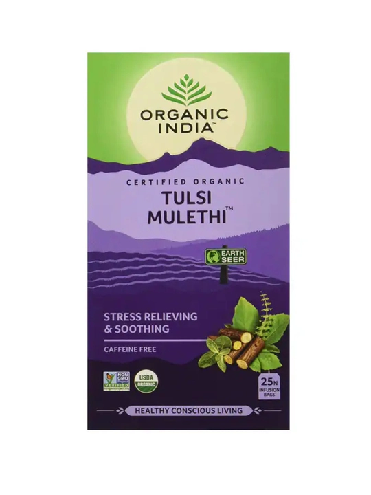 Чай Tulsi Green Tea Organic India с имбирём, лимоном и ашвагандхой, произведено в Индии 