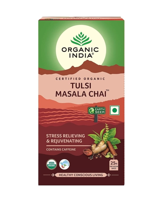 Чай Tulsi Green Tea Organic India с имбирём, лимоном и ашвагандхой, произведено в Индии 