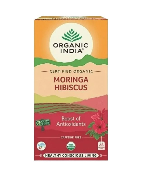 Чай Tulsi Green Tea Organic India с имбирём, лимоном и ашвагандхой, произведено в Индии 