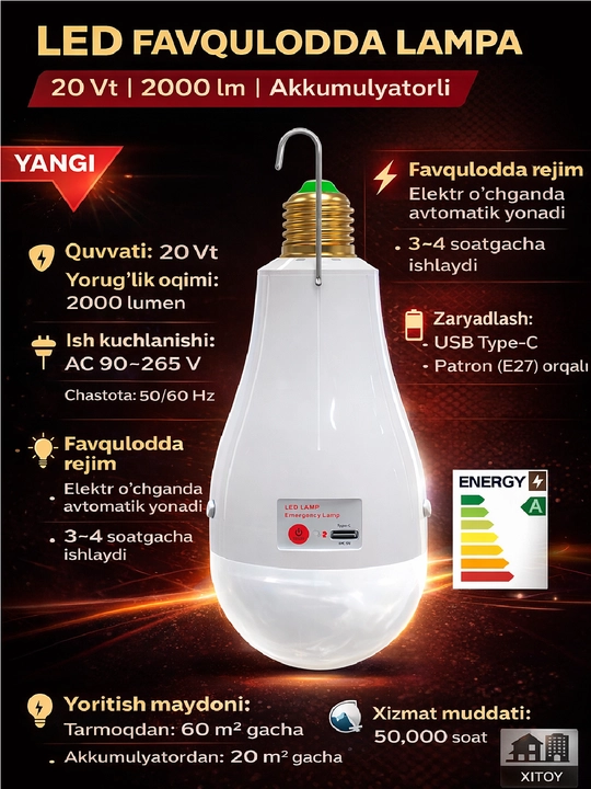 Favqulodda rejimli LED lampa