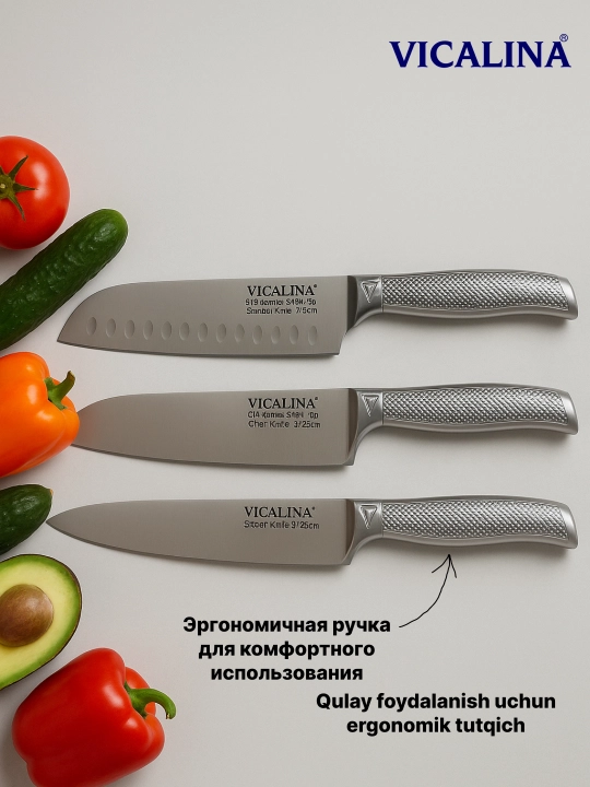 Vicalina Набор кухонных ножей на подставке Vicalina, ножи, ножницы, точилка