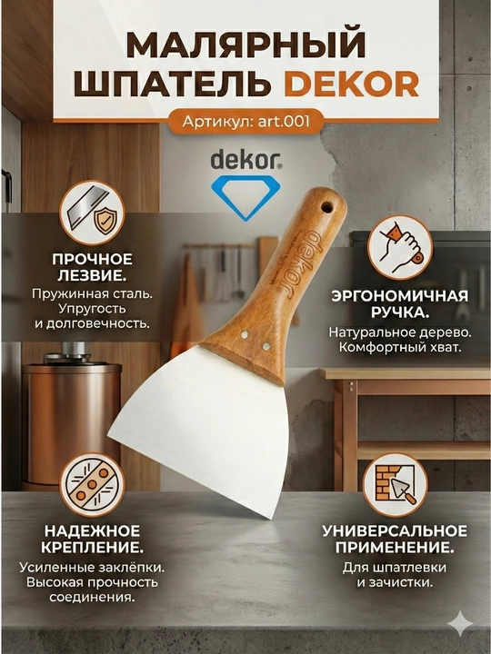 Шпатель для шпаклевки DEKOR, пружинная сталь