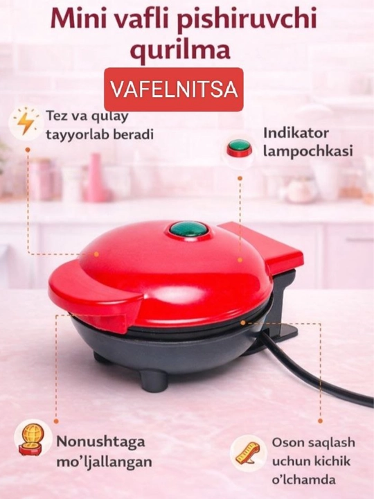Mini - vafli pishirgich, yopishmaydigan qoplamasi bilan, vena va belgiya vaflilari uchun