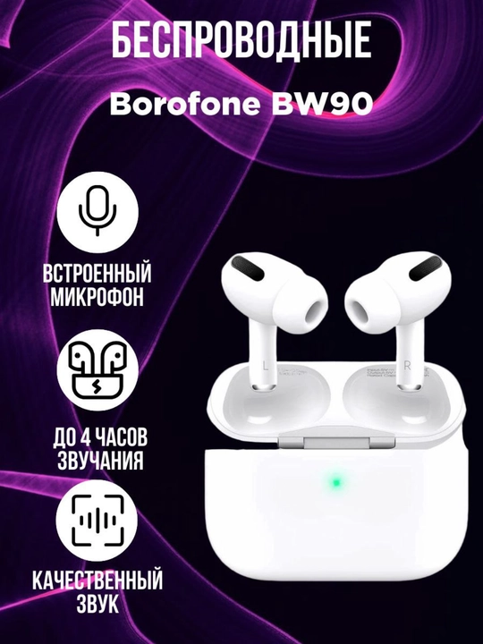 Беспроводные наушники Borofone BW90 с микрофоном, 4 часа музыки, сенсорное управление  - 