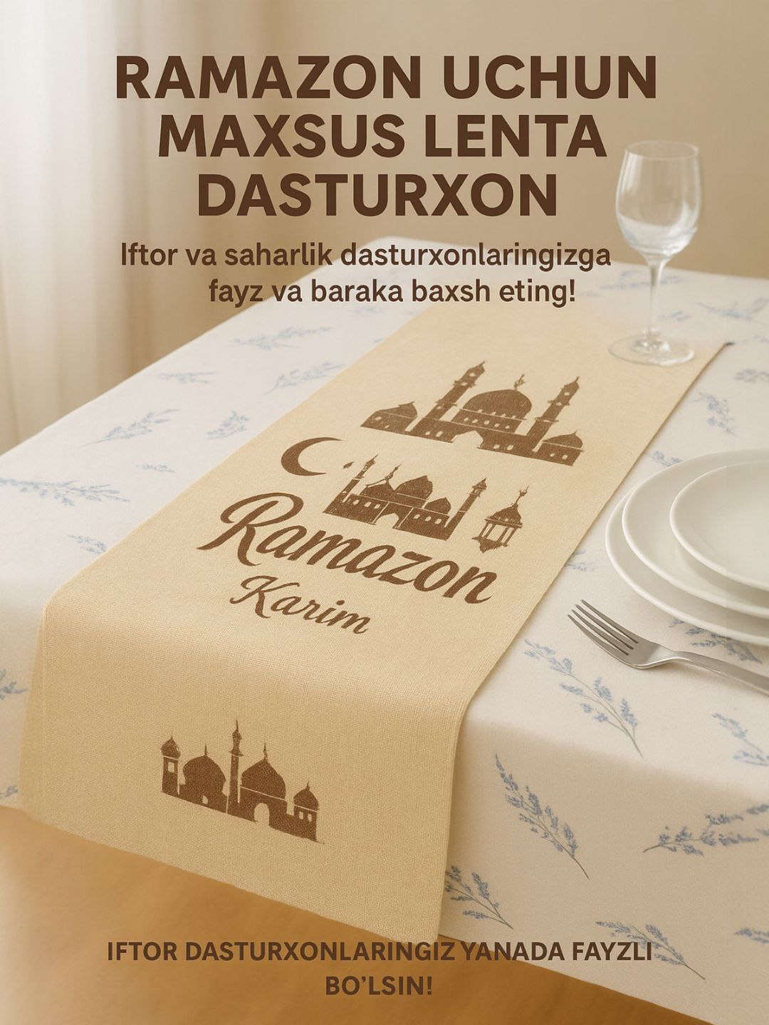 Ramazon bayram stoli uchun yo'lakcha runner dasturxon suv o'tkazmaydigan o'lcham 180-40 sm