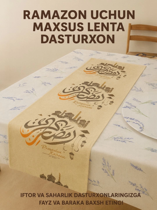 Ramazon bayram stoli uchun yo'lakcha runner dasturxon suv o'tkazmaydigan o'lcham 180-40 sm