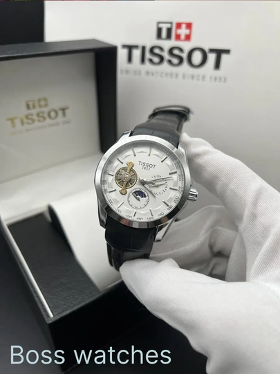 Мужские наручные часы Tissot 1853 механический дизайн, кожаный ремешок с коробкой и документами — BOSSWAT-200W080-БЕЛЫЙ