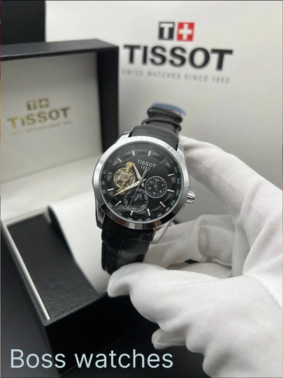 Мужские наручные часы Tissot 1853 механический дизайн, кожаный ремешок с коробкой и документами — BOSSWAT-200W080-ЧЕРН