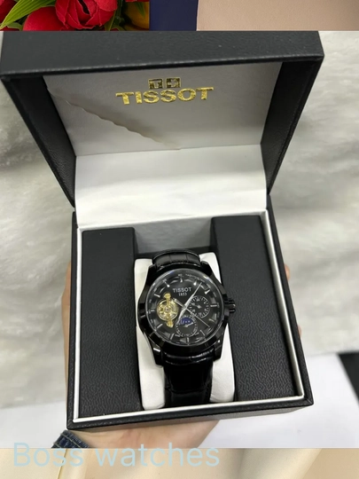 Мужские наручные часы Tissot 1853 механический дизайн, кожаный ремешок с коробкой и документами — BOSSWAT-200W080-ЧЕРНСТЕ