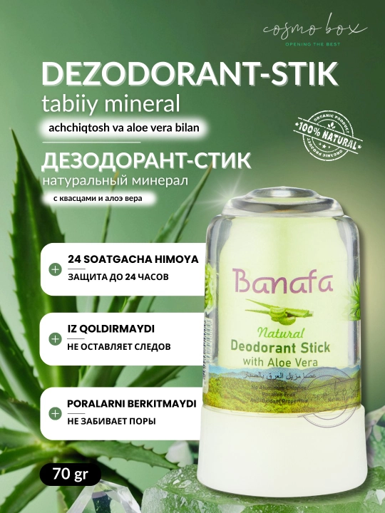 Banafa mineral dezodorant-stiki, tabiiy kristall, 70 gr