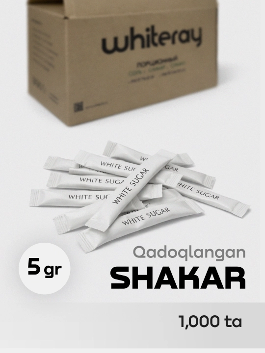Portsiyali oq shakar 5 gr tayoqchalarda, 1000 dona, kafe va ofis uchun