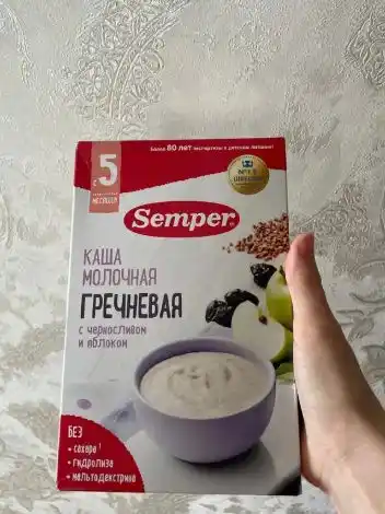 Grechka sutli bo'tqasi Semper, o'rik va olma, shakarsiz quruq, 5 oydan boshlab, 180 gr