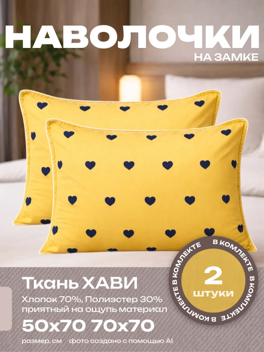 Комплект наволочек, чехол на подушку, 50 x 70, 70 x 70 см, декоративные, 2 шт - 
