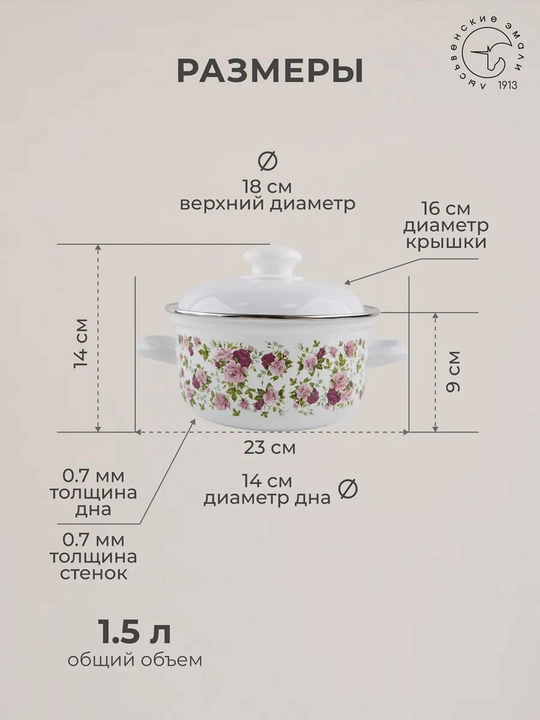 Набор кухонной посуды,, эмалированные кастрюли 1.5, 2, 3 литр