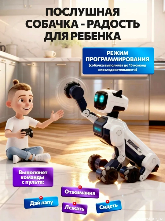 Interaktiv robot it o‘yinchoq, harakatlanuvchi, LED yoritgichli, bolalar uchun aqlli o‘yin