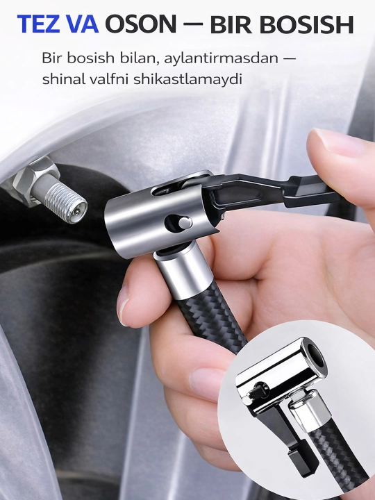 Avtomobil uchun kompressor nasosi 12V aksessuarlar to‘plami bilan