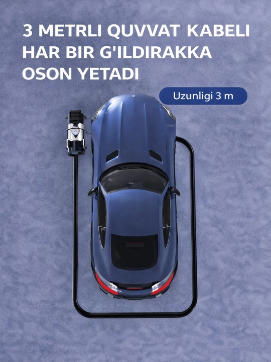 Avtomobil uchun kompressor nasosi 12V aksessuarlar to‘plami bilan