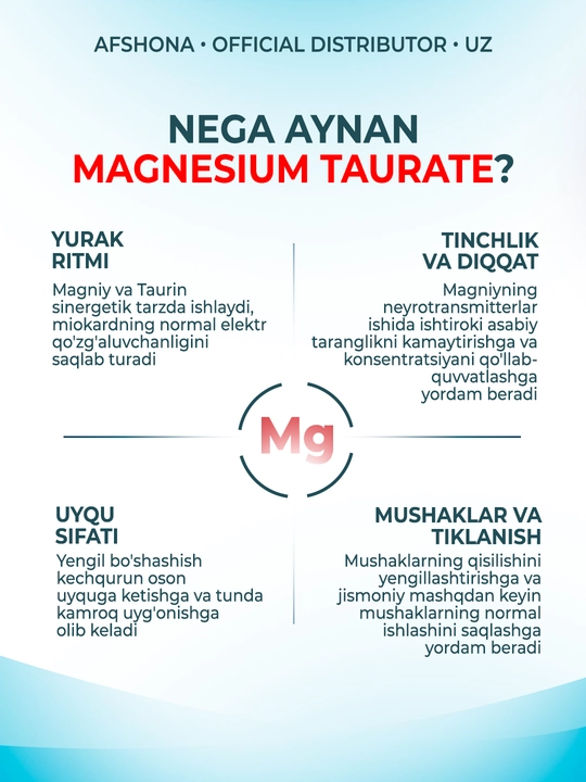 Kal Magnesium Taurate 400 mg — yurak va uyqu uchun, 90 va 180 ta