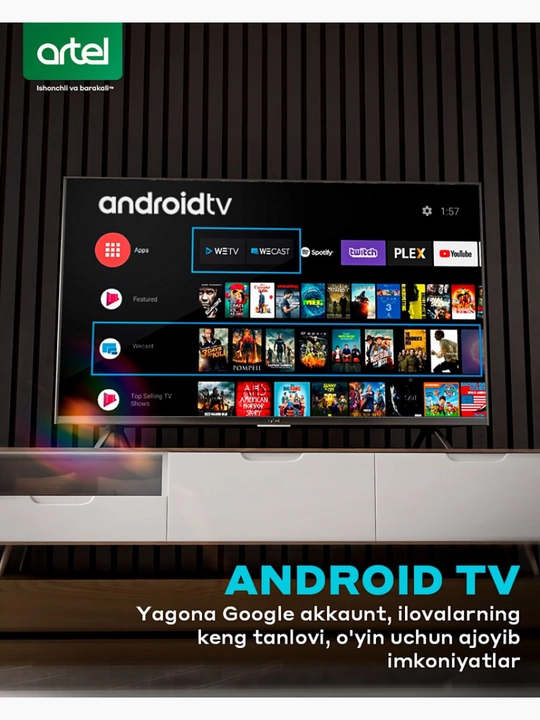 Телевизор Smart Artel A43NFCH001 43" Android tv FHD, пульт с голосовым поиском