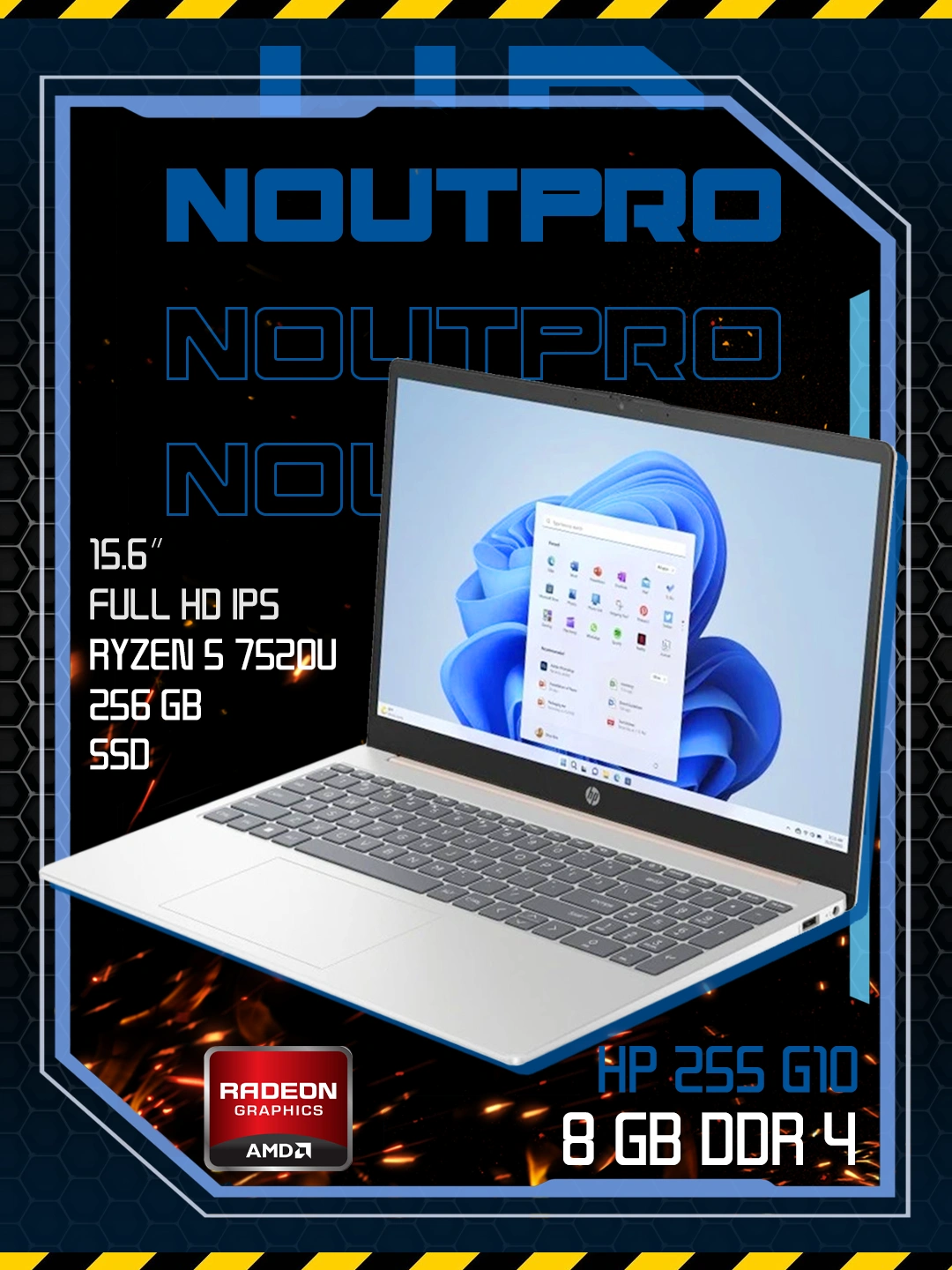 Ноутбук HP 255 G10 Ryzen 5 7520U, DDR4 8GB, SSD 256GB, 15.6" Full HD Ips за 5999990 сум со скидкой 33%. Uzum Market