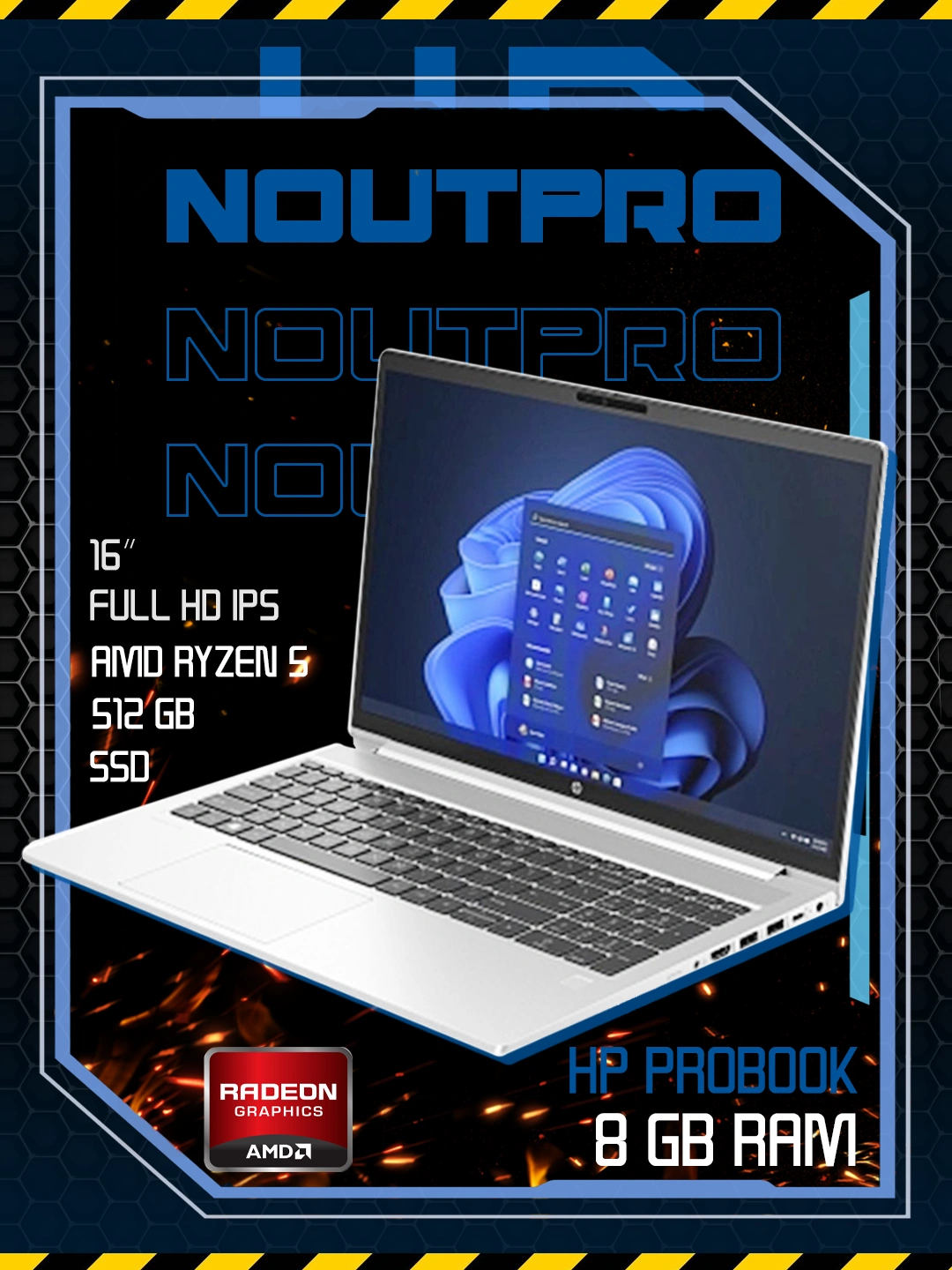 Ноутбук  HP ProBook, AMD Ryzen 5 220W,RAM 8GB /SSD 512 GB, 16″ Full HD IPS за 6699990 сум со скидкой 33%. Uzum Market