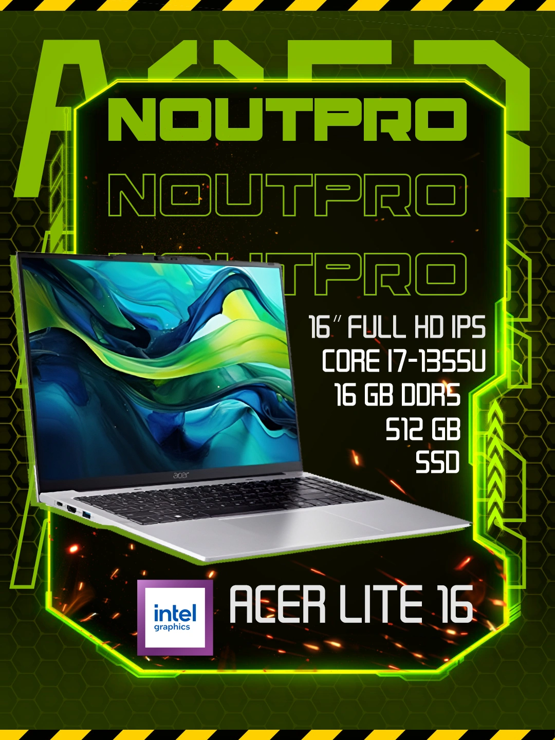 Ноутбук Acer Lite,Intel Core i7-1355U, RAM 16 GB DDR5, SSD 512 GB, 16″ Full HD IPS за 7499900 сум со скидкой 25%. Uzum Market