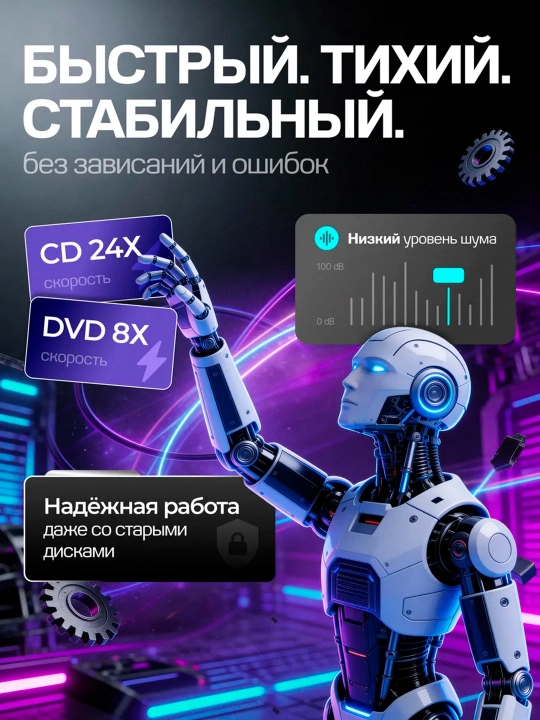 Внешний дисковод 7-в-1 с записью для ноутбука и ПК, CD/DVD привод с USB 3.0 / Type-C