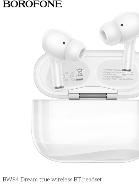 Беспроводные наушники Borofone BW84 Crystal, Bluetooth 5.4, с кейсом TWS, с микрофоном - 