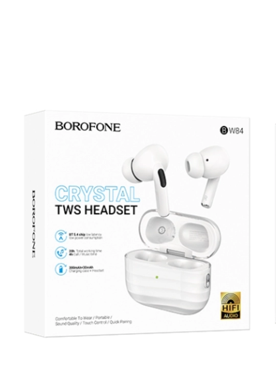 Simsiz quloqchinlar Borofone BW84 Crystal, Bluetooth 5.4, TWS keysi bilan, mikrofonli
