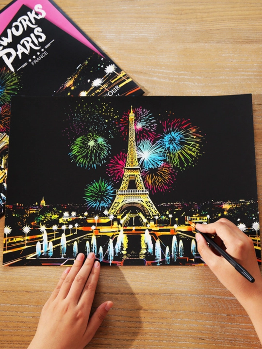 Chizish va ijodkorlik uchun gravr, uy, ofis uchun. Dunyo mashhur shaharlari – Scratch Art - 