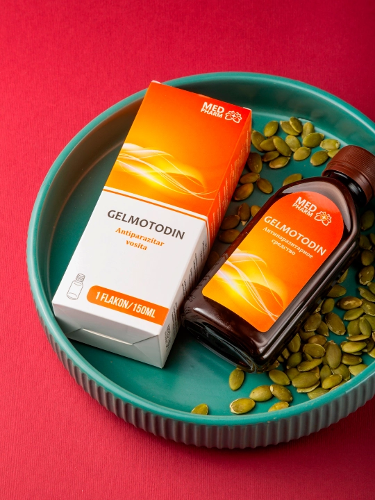 Gelmotodin — parazitlar va gijjalardan himoya qiluvchi tabiiy sirop, 150 ml - 