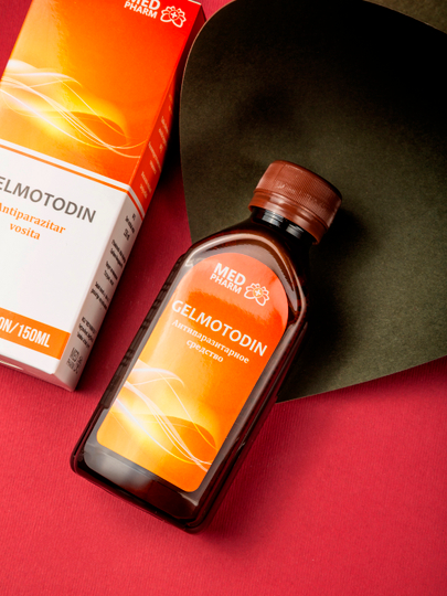 Gelmotodin — parazitlar va gijjalardan himoya qiluvchi tabiiy sirop, 150 ml