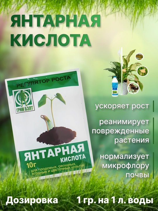 Янтарная кислота, 10 г, энергия солнца для ваших растений - 