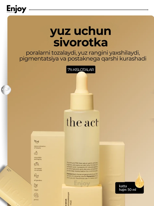 Yuz terisi uchun zardob The Act, namlovchi, tozalovchi, yaltirash uchun, sovg'a to'plami