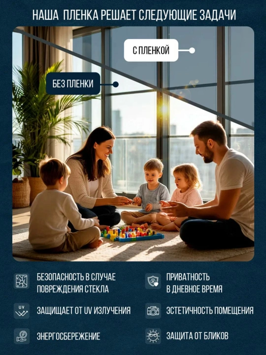 Quyoshdan himoyalovchi plyonka, derazalarga xira nakleyka, dekorativ