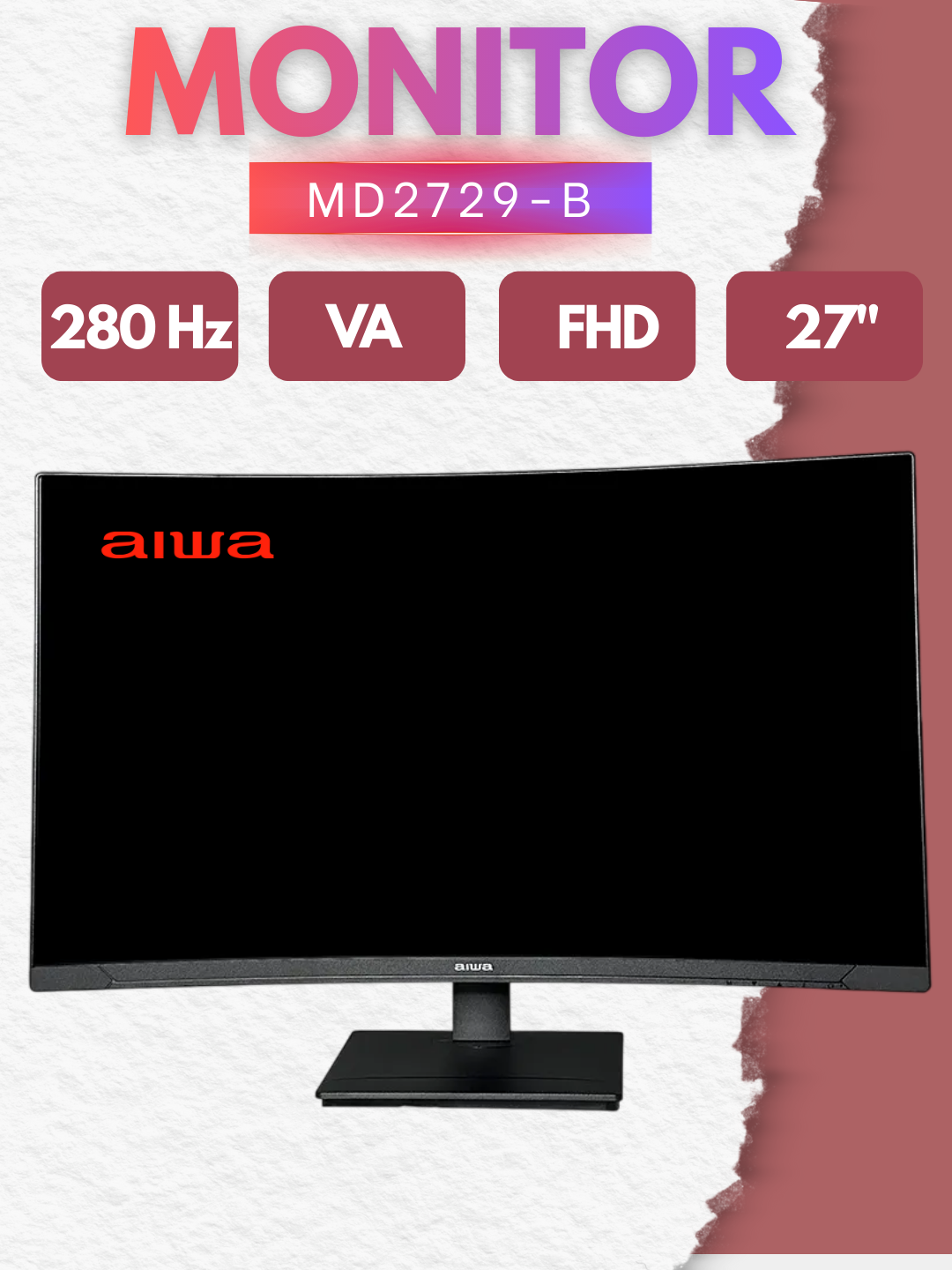 aiwa 27 monitor," 180 Gs, 240 Gs, 280 Gs, egilgan, tekis, IPS, VA,1 ms, 1 yillik kafolat - 