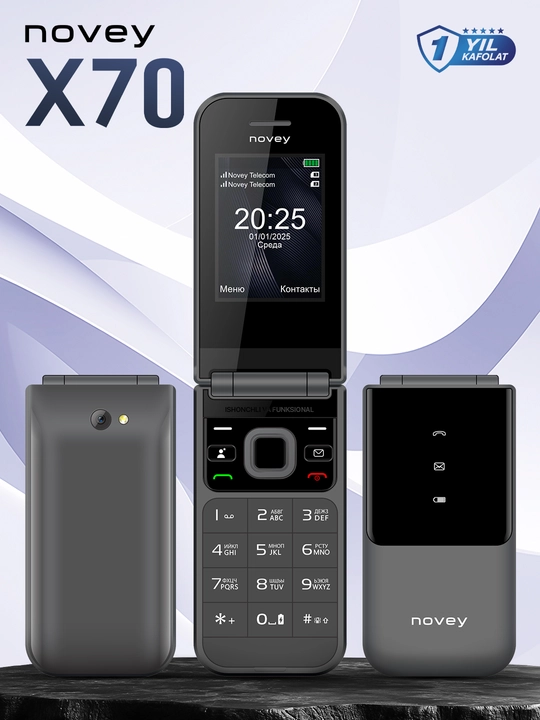 Novey X70 mobil telefon-raskladushka, 2 SIM, kamerasiz, knopkali