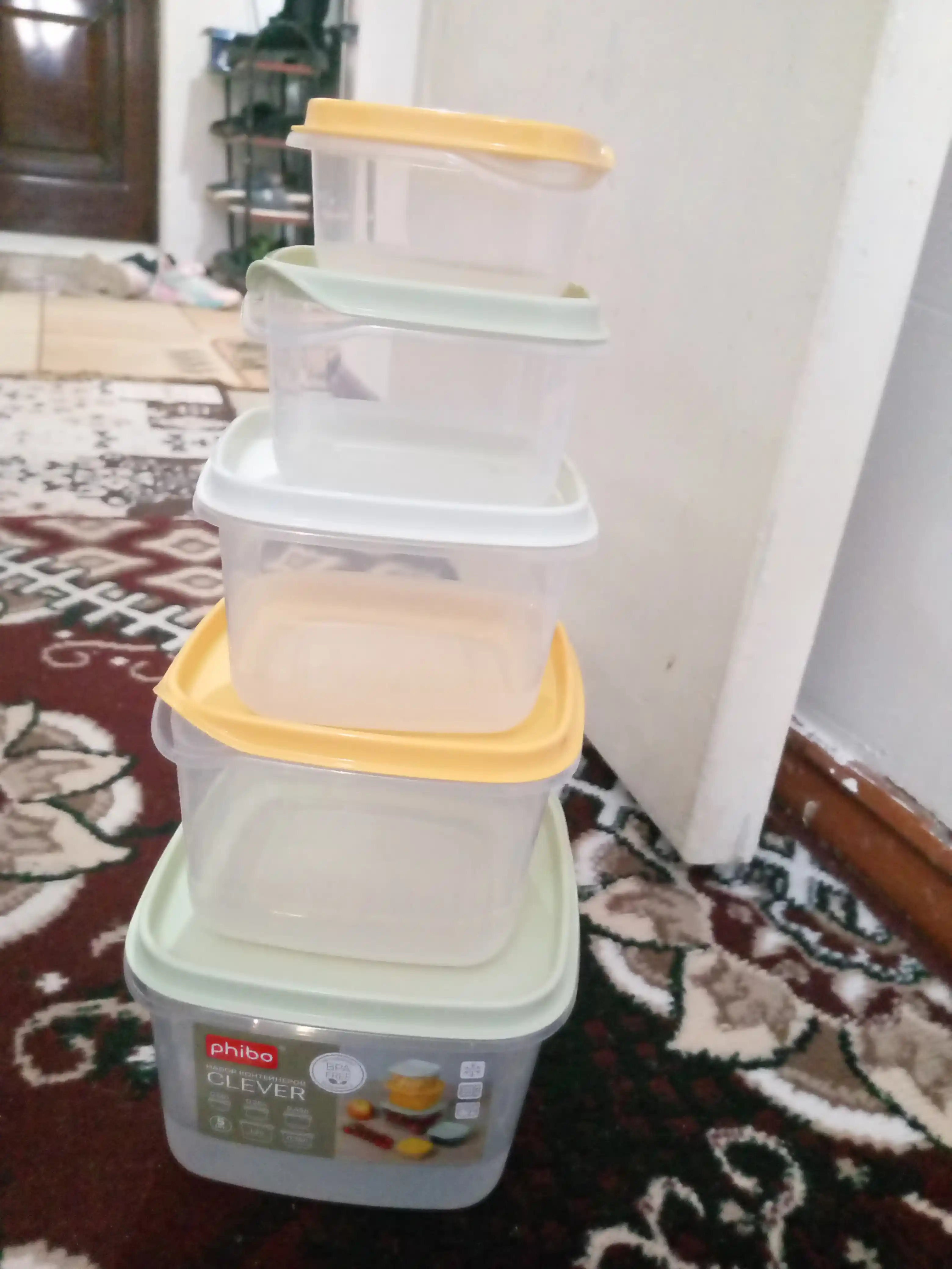 Комплект контейнеров для продуктов, с крышками, с декором, 3, 4, 5, 6 шт
