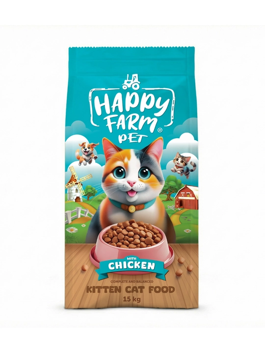 Сухой корм Happy Farm для котят и кошек, с курицей, 15 кг