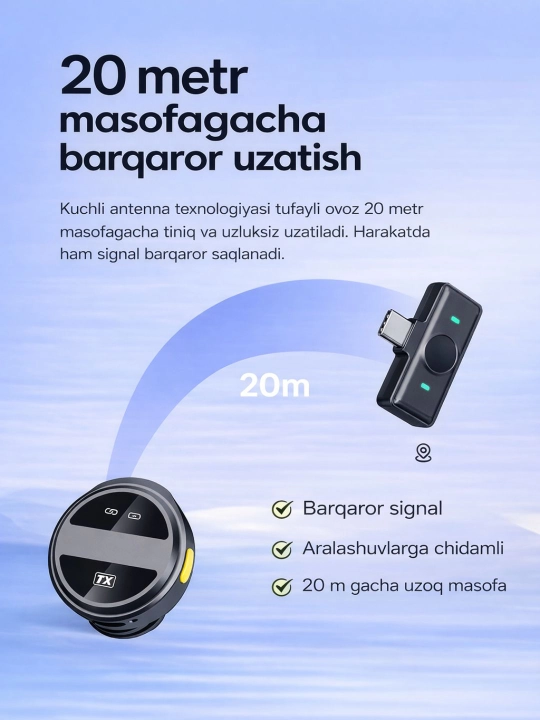 Simsiz petlichka mikrofon telefon uchun, iPhone va Android uchun, AAA