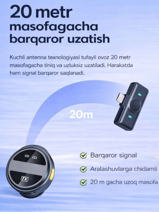 Simsiz petlichka mikrofon telefon uchun, iPhone va Android uchun, AAA